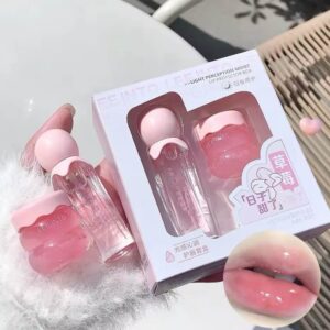 LEE INTO Strawberry Lightweight Lips Set – Clear Glass Moisturizing Lip Balm & Transparent Lip Oil