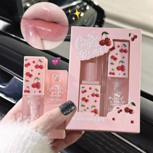 Cherry Hydrating Lip Balm and Lip Oil Set – Gege Bear Light Moisturizing Soothing & Tender Lips for Winter